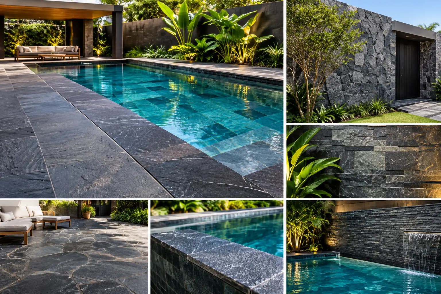 Pedra Hitam para piscinas, fachadas e jardins